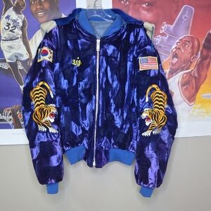 Vintage Korea Maine Purple Bomber Jacket with Tiger Embroidery